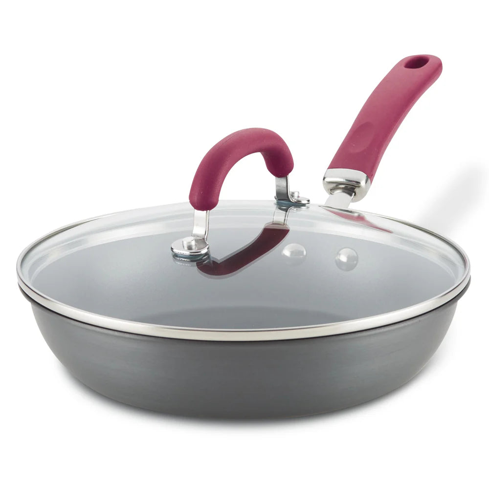 10.25-Inch Create Delicious Hard Anodized Nonstick Induction Covered Deep Frying Pan Burgundy