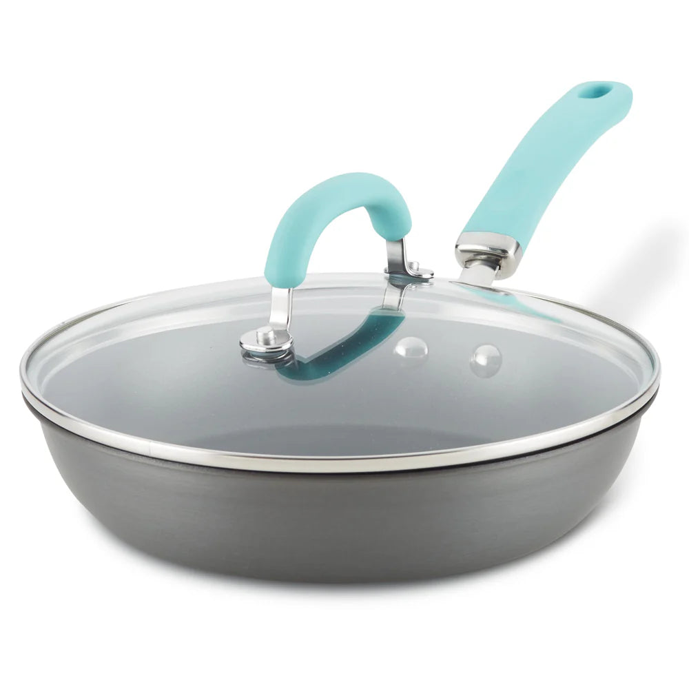 10.25-Inch Create Delicious Hard Anodized Nonstick Induction Covered Deep Frying Pan Light Blue