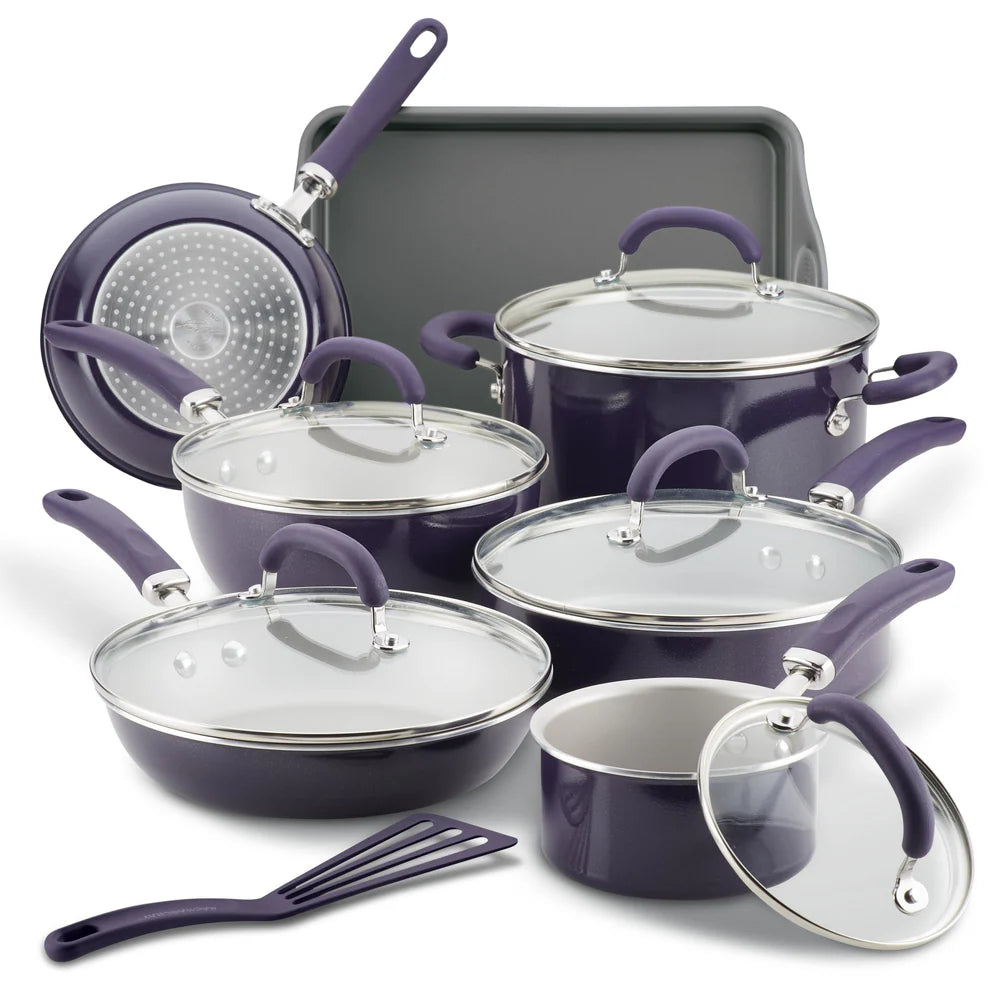 13-Piece Create Delicious Nonstick Induction Cookware Set Purple Shimmer