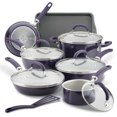 13-Piece Create Delicious Nonstick Induction Cookware Set Purple Shimmer