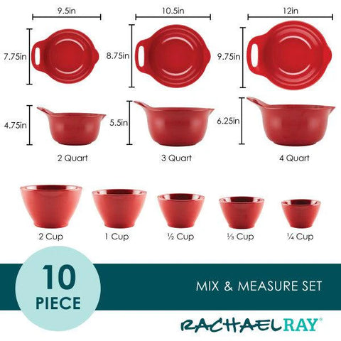 10-Piece Mix, Measure, and Utensil Set Red