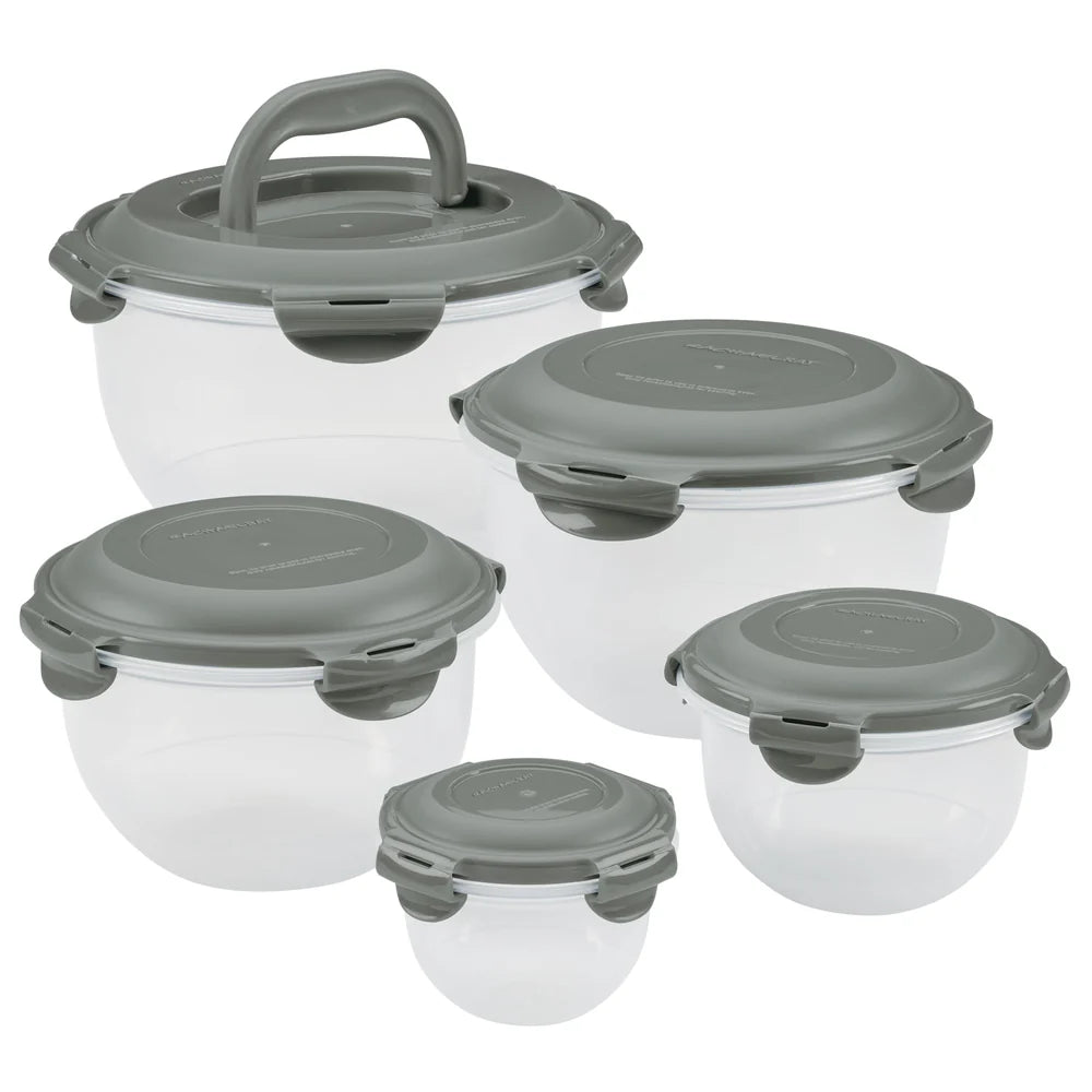 10-Piece Round Nestable Food Storage Containers Gray