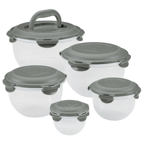 10-Piece Round Nestable Food Storage Containers Gray
