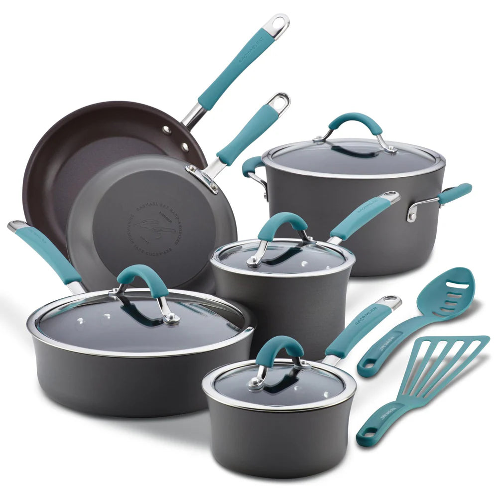 12-Piece Cucina Hard Anodized Nonstick Cookware Set Agave Blue