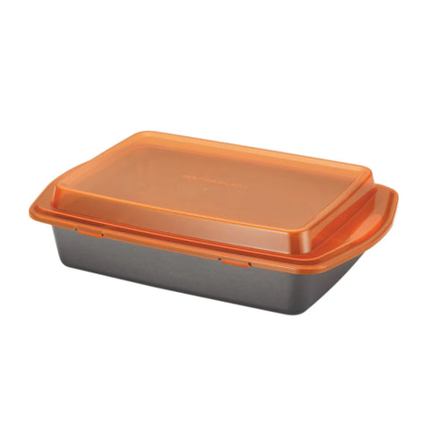9-Inch x 13-Inch Nonstick Rectangular Cake Pan with Lid Orange