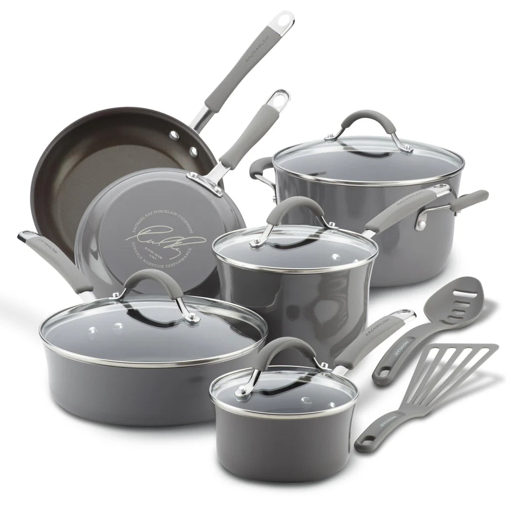 12-Piece Cucina Nonstick Cookware Set Sea Salt Gray