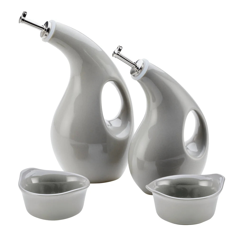 EVOO Bottle and Ramekin Dipper Set Sea Salt Gray