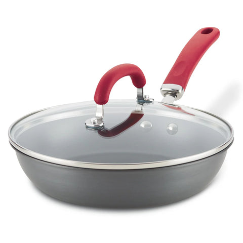 10.25-Inch Create Delicious Hard Anodized Nonstick Induction Covered Deep Frying Pan Red
