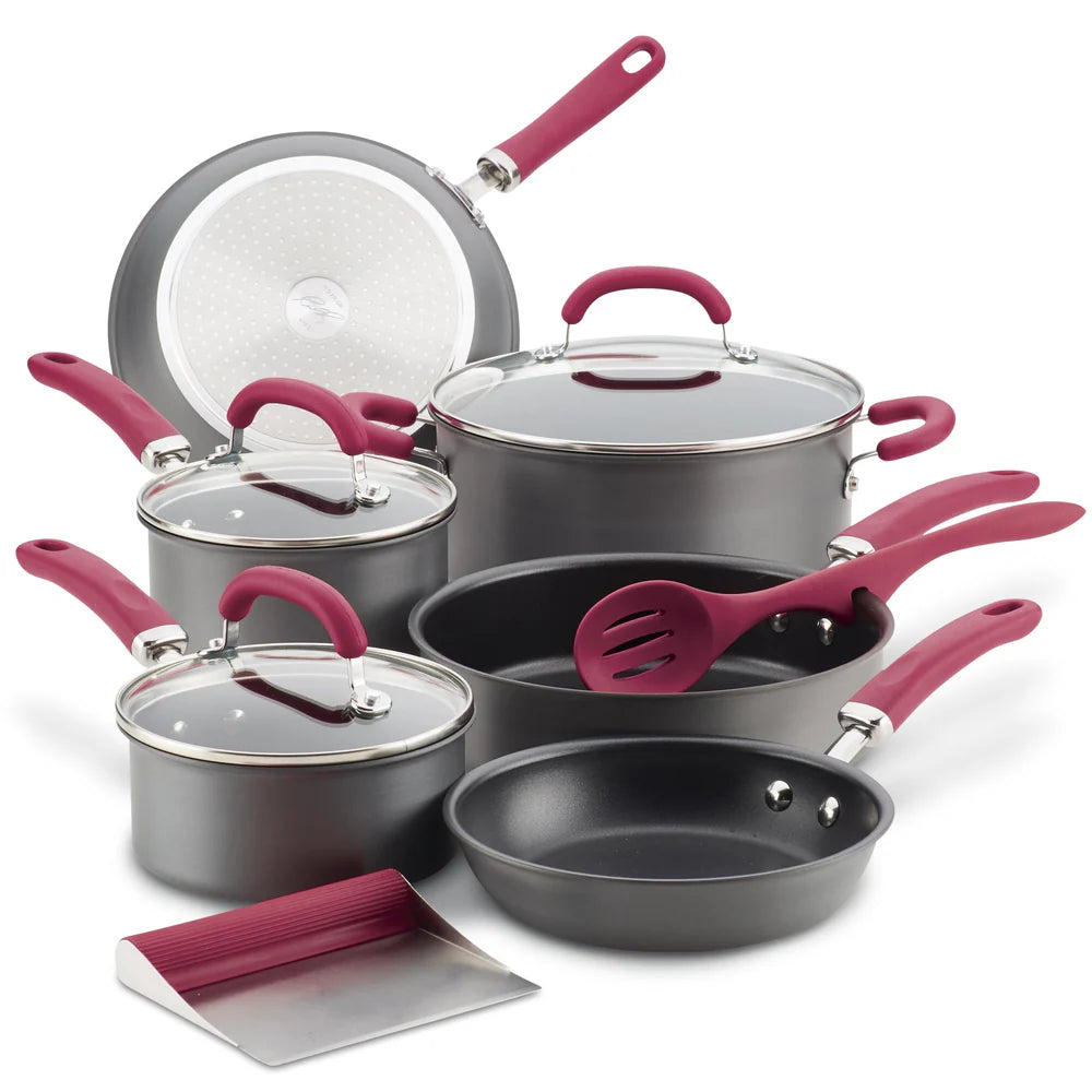 11-Piece Create Delicious Hard Anodized Nonstick Induction Cookware Set Burgundy