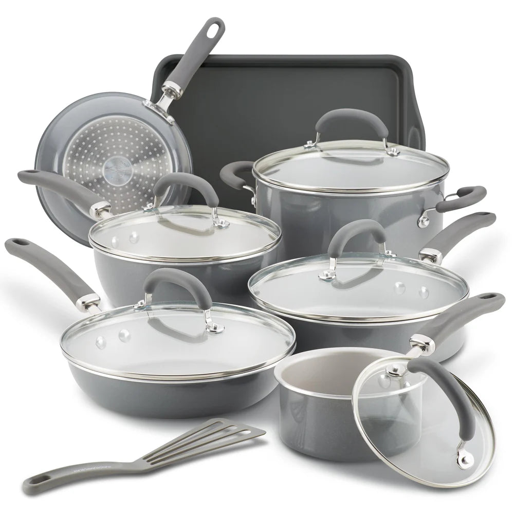 13-Piece Create Delicious Nonstick Induction Cookware Set Gray Shimmer