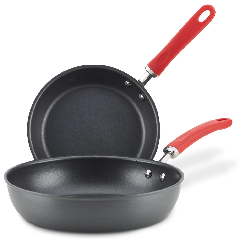 9.5-Inch and 11.75-Inch Create Delicious Hard Anodized Nonstick Induction Frying Pan Set Red