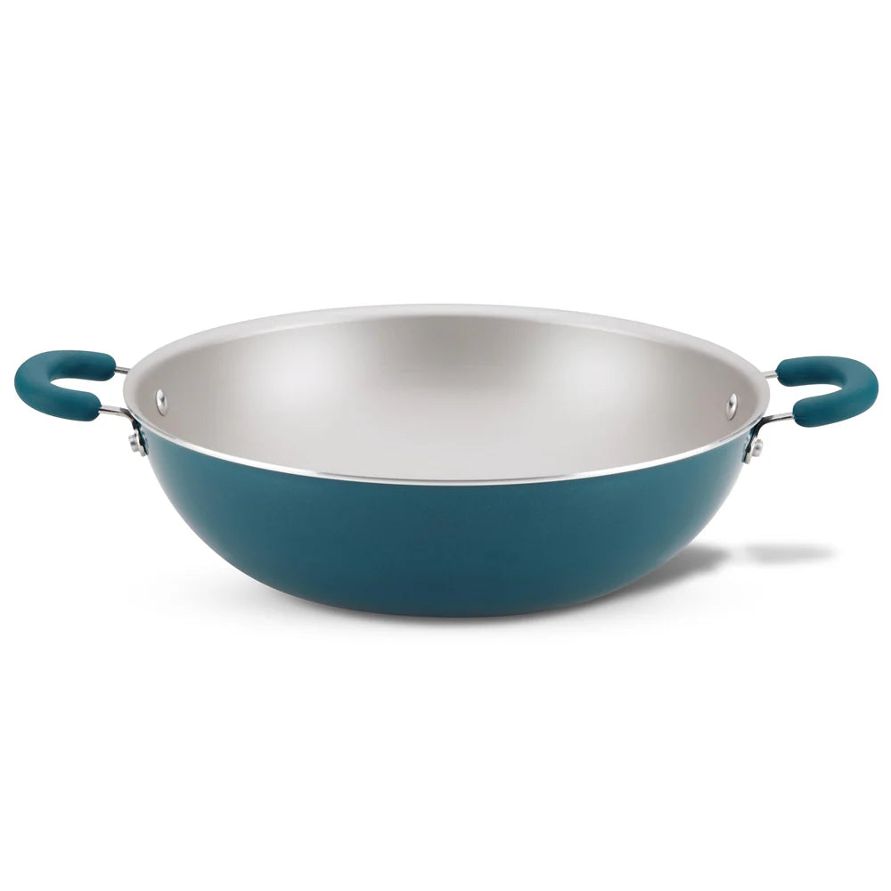 14.25-Inch Create Delicious Nonstick Induction Wok Teal Shimmer