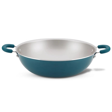 14.25-Inch Create Delicious Nonstick Induction Wok Teal Shimmer
