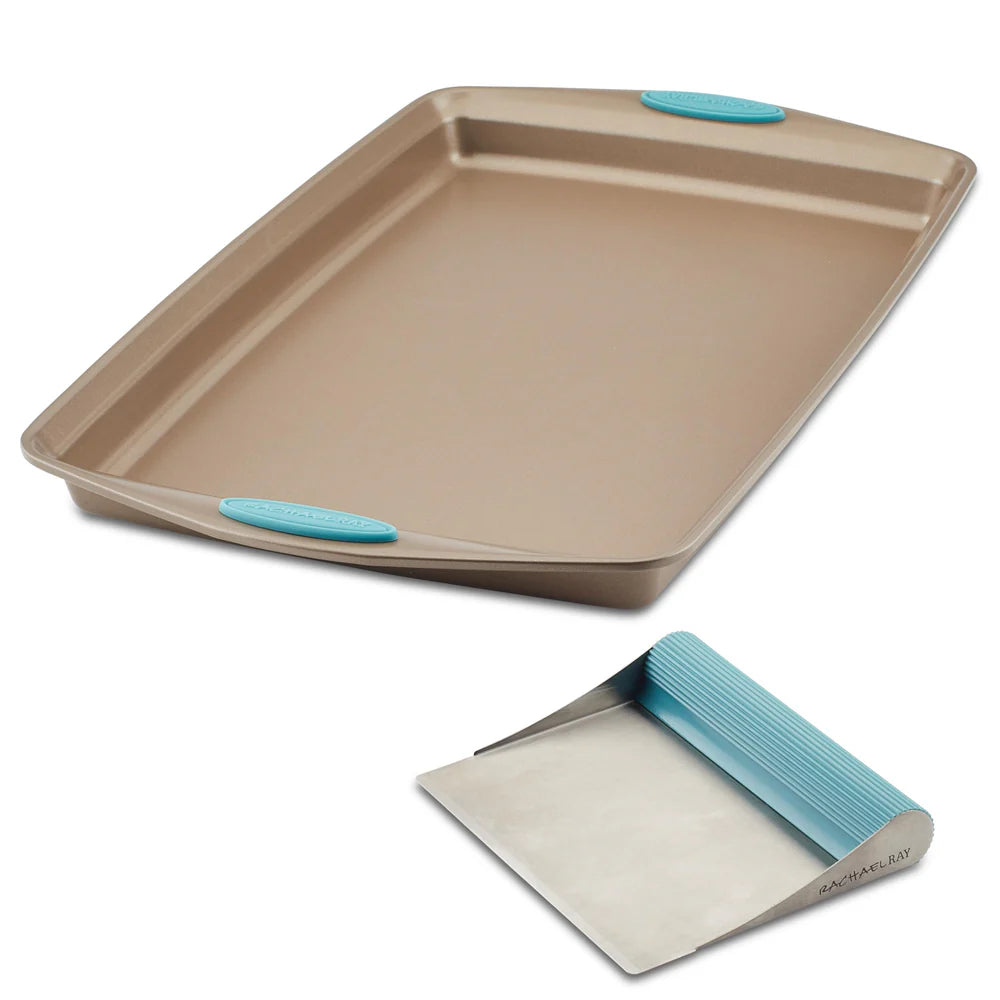 Nonstick Baking Sheet and Bench Scrape Set Agave Blue