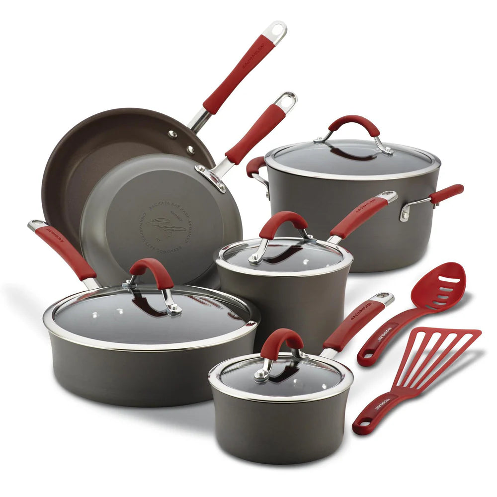 12-Piece Cucina Hard Anodized Nonstick Cookware Set Cranberry Red