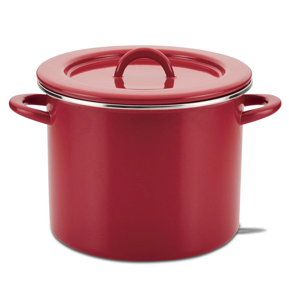 12-Quart Induction Enamel Stockpot with Lid Red