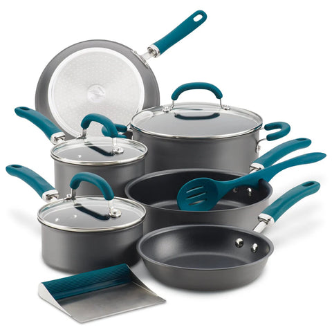 11-Piece Create Delicious Hard Anodized Nonstick Induction Cookware Set Teal